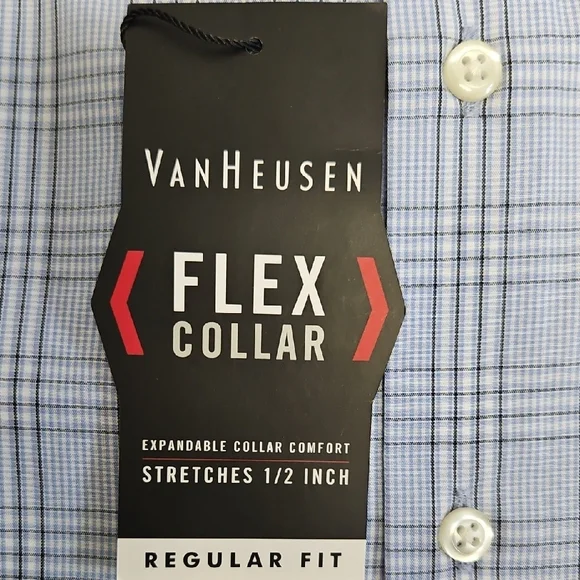 NWT Van Heusen Men's Light Blue Checkered Dress Shirt XXL - Picture 4 of 8